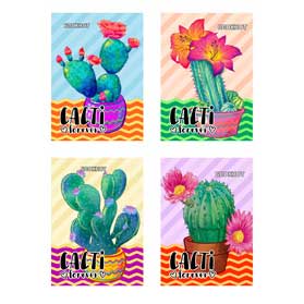 Блокнот 40л. А7 "Цветущие кактусы" на гребне, цветная мелованная обложка
