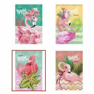 Блокнот 40л. А6 "Фламинго и цветы" на гребне, цветная мелованная обложка