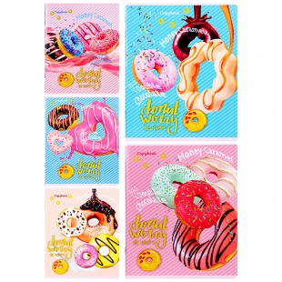 Тетрадь 48л. кл. "Пончики" глиттер, цветная мелованная обложка, 5 дизайнов