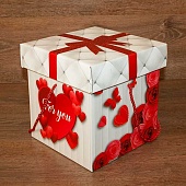 Коробка подарочная с крышкой, верёвочными ручками 25*25*25см. "Роза с бабочками и сердечками"