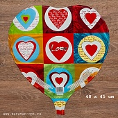 Шары надувные из фольги 18" (сердце) "Разноцветные сердца"