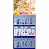 Календарь квартальный трёхблочный 2023г. Символ года. Рыжий кролик с жёлтыми герберами (К025)
