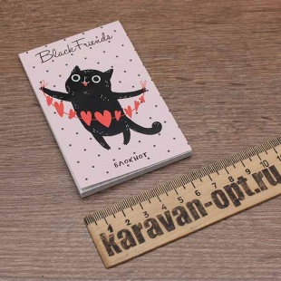 Блокнот 48л. А7 "Чёрные коты с сердечками" цветная мелованная обложка