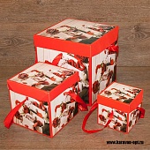 Коробка подарочная с крышкой, верёвочными ручками (3шт. в упаковке 10, 15, 20см.) "Красная роза"