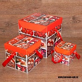 Коробка подарочная с крышкой, верёвочными ручками (3шт. в упаковке 10, 15, 20см.) "Сердечки"