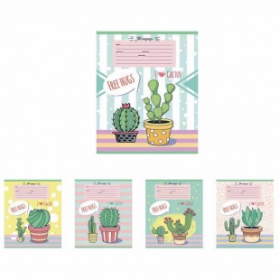 Тетрадь 12л. кл. "Семейство кактусов" цветная мелованная обложка, 5 дизайнов