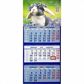 Календарь квартальный трёхблочный 2023г. Символ года. Кролик в веночке из цветов (К035)