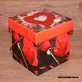 Коробка подарочная с крышкой, верёвочными ручками 25*25*25см. "Роза с сердцем"