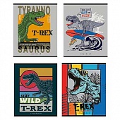 Тетрадь 96л. кл. "Клёвые тиранозавры" цветная мелованная обложка, 4 дизайна